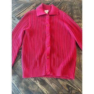 LL Bean Sweater Cable Knit Women Large Grandma Cottage Chunky Knit Pima Cotton